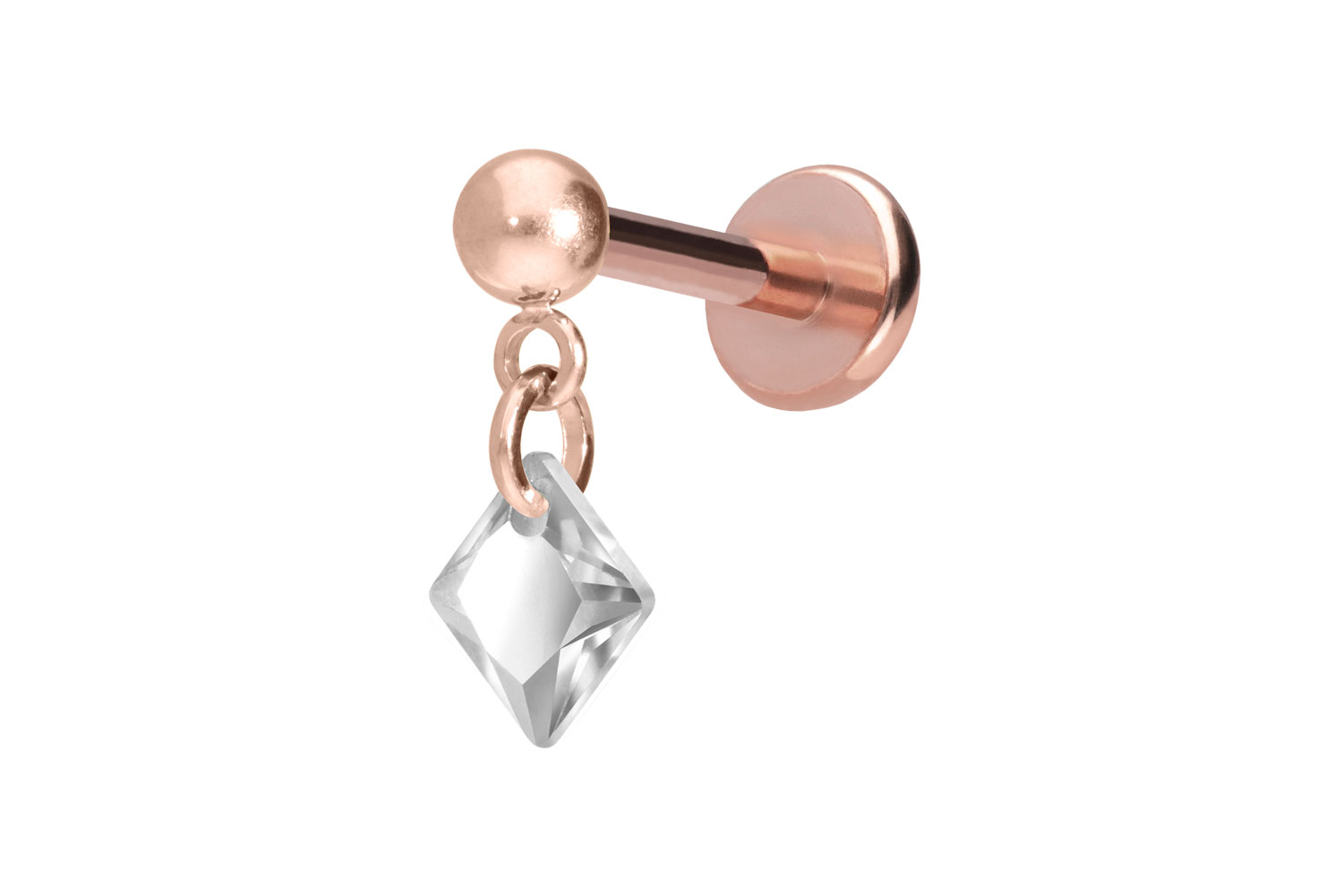 Titan Labret Piercing mit Push Fit KRISTALLQUADRAT